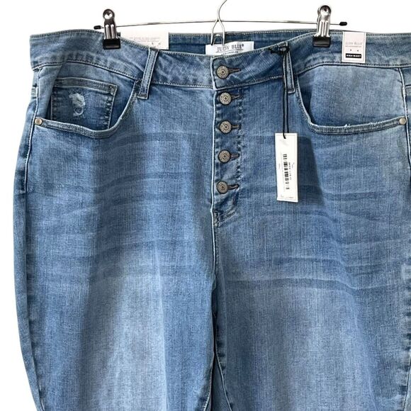 NWT JUDY BLUE Jeans Size 22 W Button Fly High Waist Raw Hem Skinny Light Wash - Picture 3 of 12